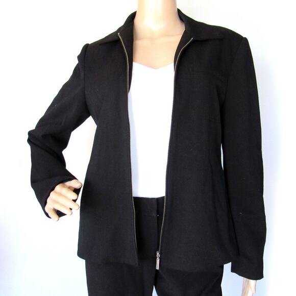 Rafaella Women Black Full Zip Collared Long Sleeve Ribbed Blazer Jacket Size 4 - Picture 1 of 4